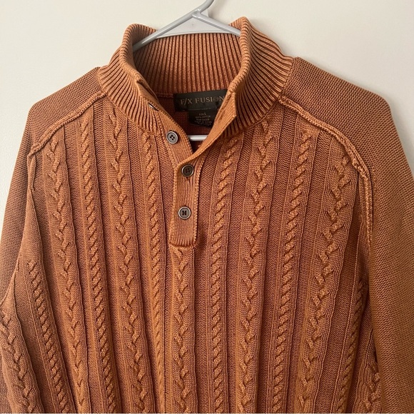 Vintage FX Fusion Men’s Cable Knit Fisherman Sweater Cotton Mock Neck Large - Picture 2 of 10